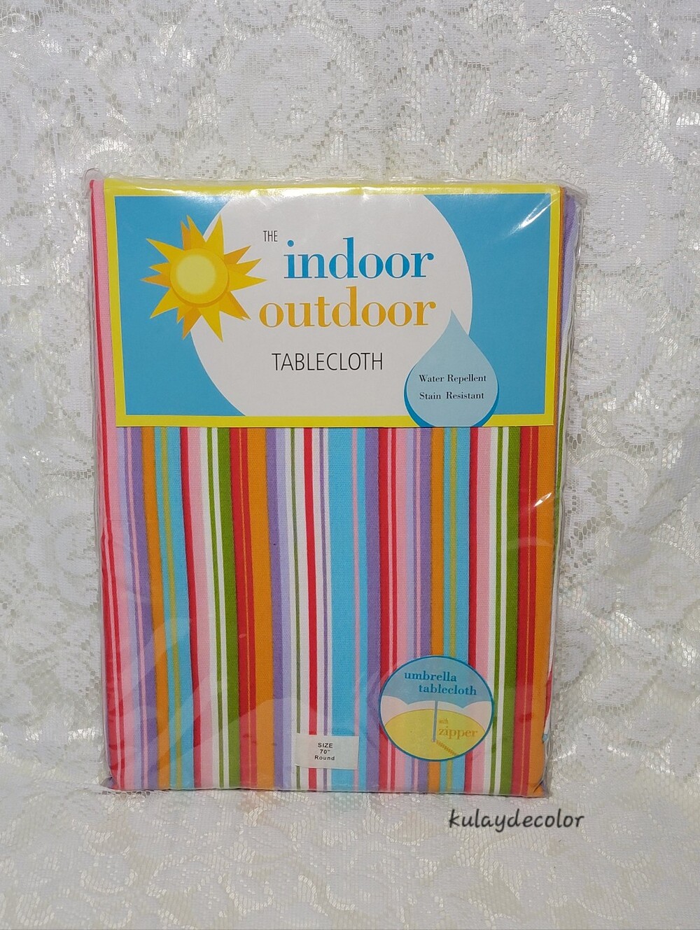 Vintage Indoor Outdoor 70” Round Tablecloth Water Repellent Stain Resistant NIP